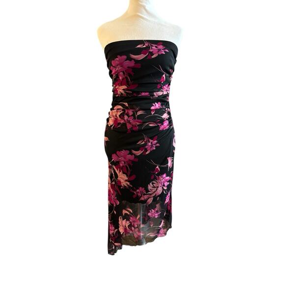 Vintage Y2K My Michelle Strapless Asymmetrical Dress L Whimsigoth Floral Midi - Picture 7 of 13